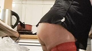 Wife in kitchen teasing husband to have sex while he watches - 5 image