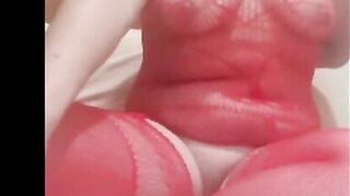 My chubby wife in red fishnets