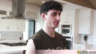 Long legged busty blonde stepmother bought herself some new stockings and its time to test them - 2 image