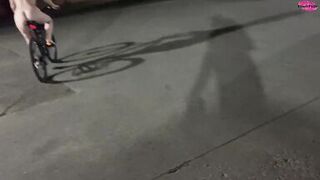 Behind the scenes footage of 'Street gal steals a bike but has to ride it back undressed!'