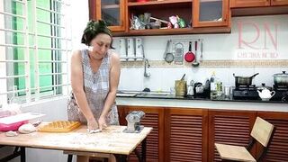 Ravioli Time! Undressed Cooking. Regina Noir, a nudist cook at nudist hotel resort. Bare maid. Undressed housewife. Camera 1 - 9 image