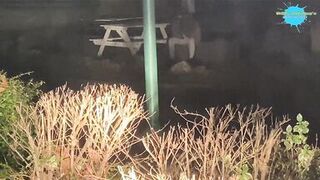 Street hotty abased and bonks a fake cock for a hunk on the street