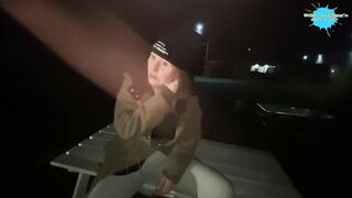 Street hotty abased and bonks a fake cock for a hunk on the street