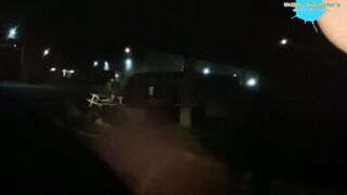 Street hotty abased and copulates a fake cock in the street for a man