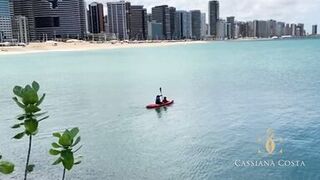 Cassiana Costa, with her spouse and a ally, took a walk on the beach and went to fuck the 3 of 'em, in the end the toys left her moist