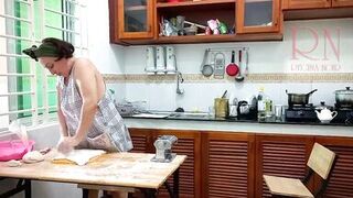 Ravioli Time! Naked Cooking. Regina Noir, a nudist cook at nudist hotel resort. Nude maid. Naked housewife. Scene 1 - 12 image