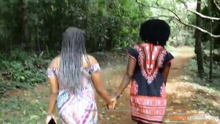 After Romantic Stroll In The Jungle Black Lesbians Snack On African Pussy