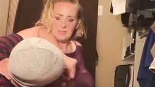 Quick sex with neighbor while husband is out! Cum in mouth finish, spit!