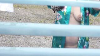 Naked in public. Neighbor saw pregnant neighbor in window who was drying clothes in yard without bra and panties. Nudist - 1 image