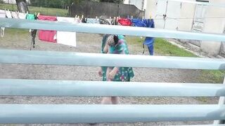 Naked in public. Neighbor saw pregnant neighbor in window who was drying clothes in yard without bra and panties. Nudist - 15 image