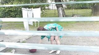 Naked in public. Neighbor saw pregnant neighbor in window who was drying clothes in yard without bra and panties. Nudist - 3 image
