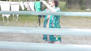 Naked in public. Neighbor saw pregnant neighbor in window who was drying clothes in yard without bra and panties. Nudist - 7 image