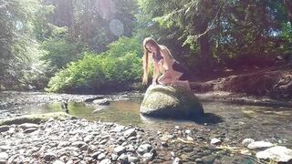 Longpussy on the Creek. Piercings and Posing on a nice Day.
