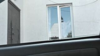 Neighbor taxi driver from window car again looks at neighbor MILF who washes window of apartment naked. Nude in public - 13 image