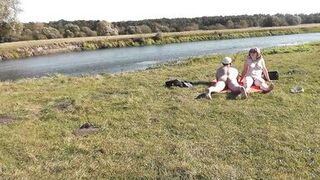 Wild beach. Nudist beach. Outdoors on bank of river lover fucks doggystyle beautiful sexy MILF Frina. Oudoor. Ouside. Naked in public. Sex in public - 3 image