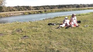 Wild beach. Nudist beach. Outdoors on bank of river lover fucks doggystyle beautiful sexy MILF Frina. Oudoor. Ouside. Naked in public. Sex in public - 9 image