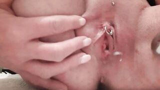 Two Dildos masturbate and Huge Orgasm and Pierced Clit rubbing and Creampie my Pussy - 14 image