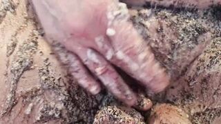 Cake sitting and getting very messy cake & dildo fun