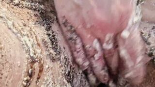 Cake sitting and getting very messy cake & dildo fun