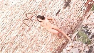 Lovers Outdoor - Naked brunette teen strolls and shows off