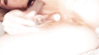 Nude blonde fucks herself with pussy glass dildo close up