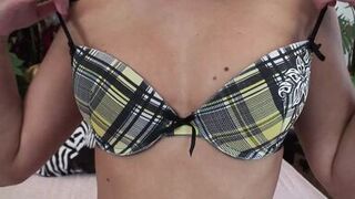 Bikini babe balls licking and cum on face