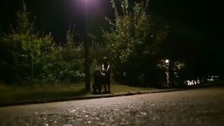 During the evening walk at the outdoor fucked and sprayed in