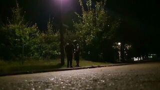 During the evening walk at the outdoor fucked and sprayed in