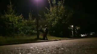 During the evening walk at the outdoor fucked and sprayed in