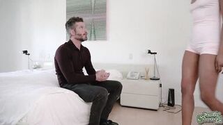 Stepdad getting his big cock sucked by stepdaughter Brixley