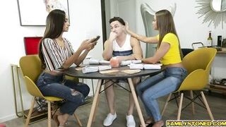 Horny foster milfs fucks their foster teen taking out his virginity