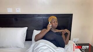 Ebony girl with a huge tits fucked by a black guy with a big cock - 1 image