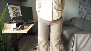 Naughty Colleague Seduces You With Her Fat Cameltoe In Trousers