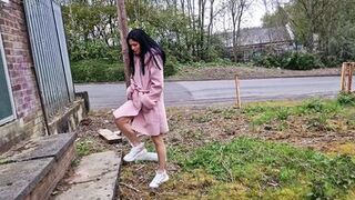 Nicky Brill no panties and see through dress in public and peeing - 14 image