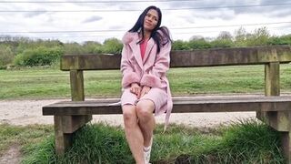 Nicky Brill no panties and see through dress in public and peeing - 2 image