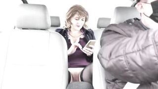 Public nudity. Naked in public. No panties under skirt Without panties. Taxi driver carries sexy blonde Milf in back of seat car - 12 image