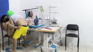 A horny and slutty seamstress seduces her coworker. She invites him over for sex, and her partner sucks her vagina like a whore.