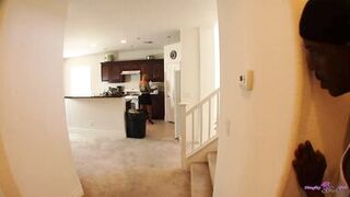 Blonde Slut Sucks a Big Black Cock Before Getting Fucked Cowgirl Style on the Staircase