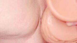 Using my new HUGE dildo to stretch myself