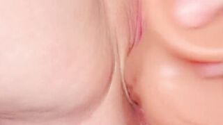 Using my new HUGE dildo to stretch myself