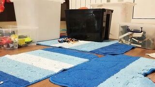 Sexy mom cleans the house naked.